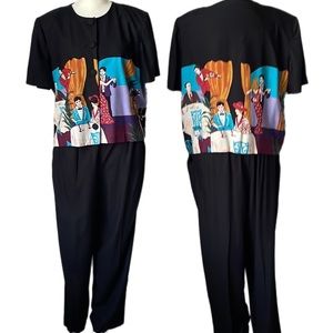 Vintage 90s Novelty Dancing Couple Dinner Night on the Town Two Piece Set